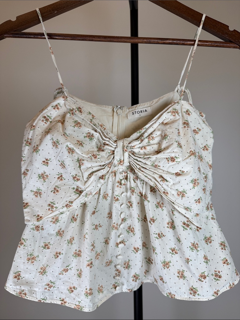 STORIA Stacie Ditsy Floral Bow Front Cami Top Cream | Size S